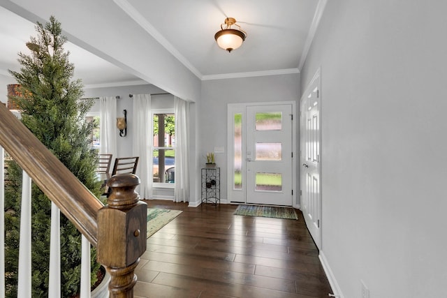 1154 Olde Cameron Ln, Franklin, TN 37067 - foyer entrance with ornamental molding, dark wood finished floors, and baseboards
