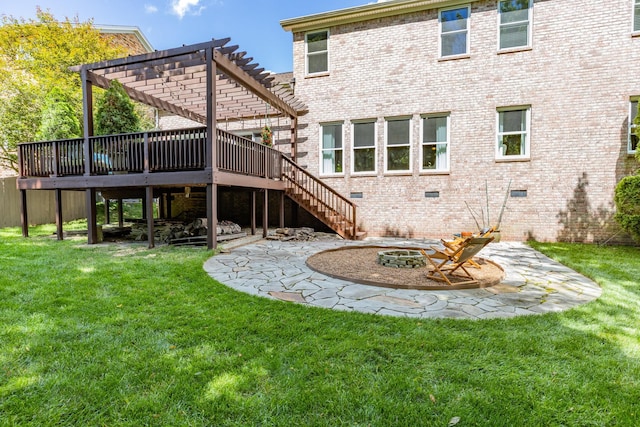 1154 Olde Cameron Ln, Franklin, TN 37067 - rear view of house featuring a fire pit, a pergola, stairway, and a yard