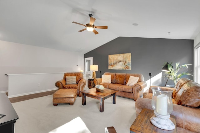 1154 Olde Cameron Ln, Franklin, TN 37067 - carpeted living area with a ceiling fan, vaulted ceiling, and baseboards