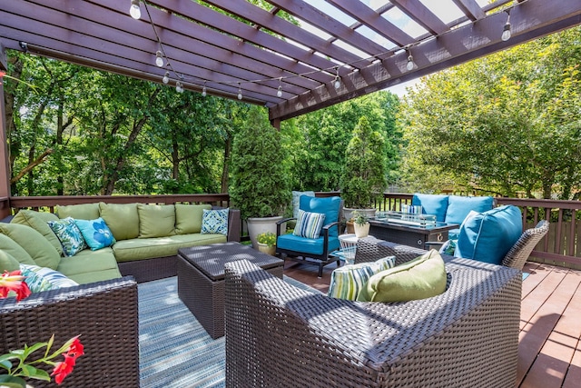 1154 Olde Cameron Ln, Franklin, TN 37067 - wooden deck with an outdoor living space and a pergola