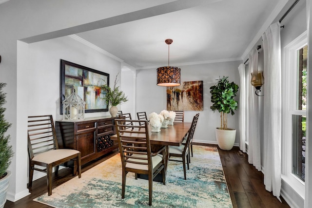 1154 Olde Cameron Ln, Franklin, TN 37067 - dining space featuring dark wood-type flooring, ornamental molding, and baseboards