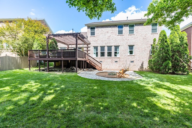 1154 Olde Cameron Ln, Franklin, TN 37067 - back of house with stairway, a fire pit, a pergola, and a wooden deck