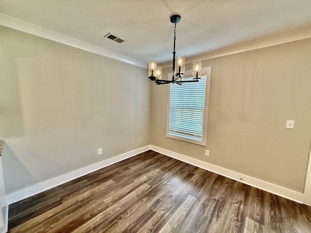 5608 Maples Retreat Dr, Murfreesboro, TN 37127 - spare room featuring a chandelier, dark wood-style floors, baseboards, and crown molding
