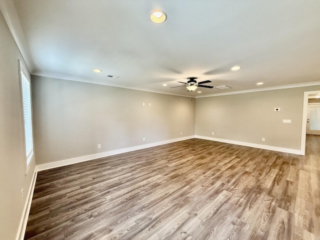 5608 Maples Retreat Dr, Murfreesboro, TN 37127 - empty room featuring recessed lighting, wood finished floors, baseboards, a ceiling fan, and ornamental molding