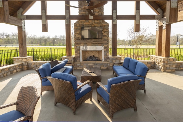 4010 Planters Trl, Mount Juliet, TN 37122 - view of patio with an outdoor living space with a fireplace and a gazebo