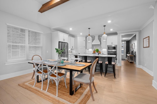 4010 Planters Trl, Mount Juliet, TN 37122 - dining room featuring light wood-style flooring, recessed lighting, beam ceiling, and baseboards