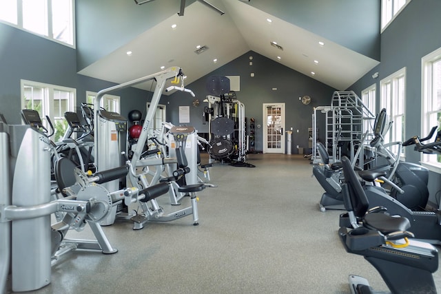 4010 Planters Trl, Mount Juliet, TN 37122 - exercise room with high vaulted ceiling and recessed lighting