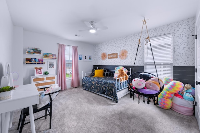 4010 Planters Trl, Mount Juliet, TN 37122 - carpeted bedroom featuring wallpapered walls and a ceiling fan