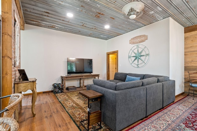 1829 Lobelville Hwy, Linden, TN 37096 - living area with wooden ceiling, wood-type flooring, baseboards, and recessed lighting