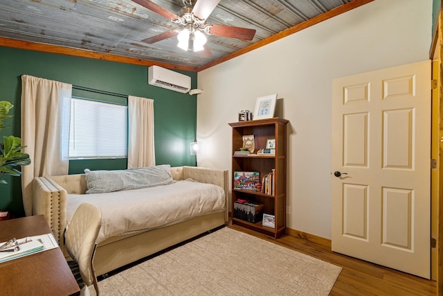 1829 Lobelville Hwy, Linden, TN 37096 - bedroom with a wall unit AC, wood finished floors, ornamental molding, and ceiling fan