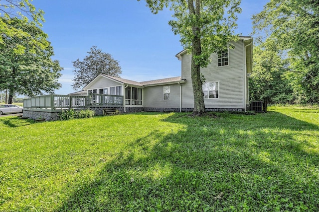 1151 Baker And Hearn Cir, Chickamauga, GA 30707 - rear view of house with a lawn, a deck, and cooling unit