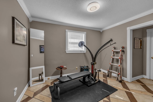 1151 Baker And Hearn Cir, Chickamauga, GA 30707 - exercise area with inlaid floor details, crown molding, a textured ceiling, and baseboards