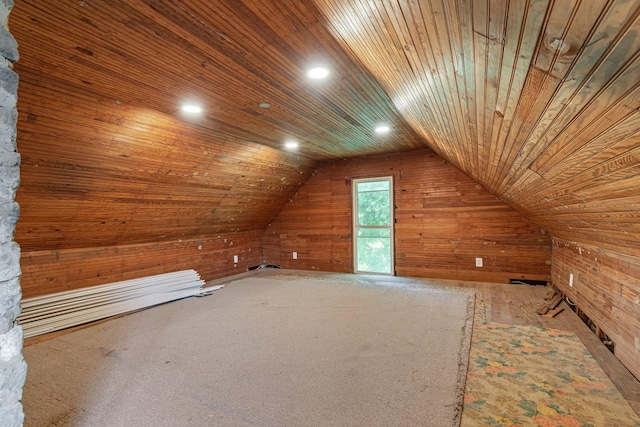 1672 Globe Rd, Lewisburg, TN 37091 - bonus room with wooden walls, lofted ceiling, wood ceiling, carpet floors, and recessed lighting