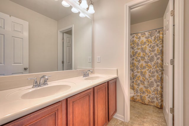 21 Cypress Hill Dr, Lebanon, TN 37087 - bathroom with double vanity, toilet, a shower with curtain, and tile patterned floors