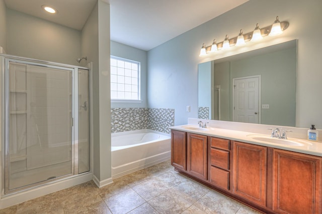 21 Cypress Hill Dr, Lebanon, TN 37087 - bathroom with a garden tub, double vanity, a shower stall, and tile patterned floors