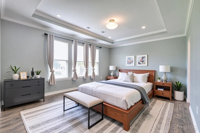 21 Cypress Hill Dr, Lebanon, TN 37087 - bedroom featuring a tray ceiling, wood finished floors, baseboards, recessed lighting, and ornamental molding