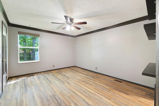 445 Belinda Pkwy, Mount Juliet, TN 37122 - spare room featuring a textured ceiling, ceiling fan, ornamental molding, light wood finished floors, and baseboards