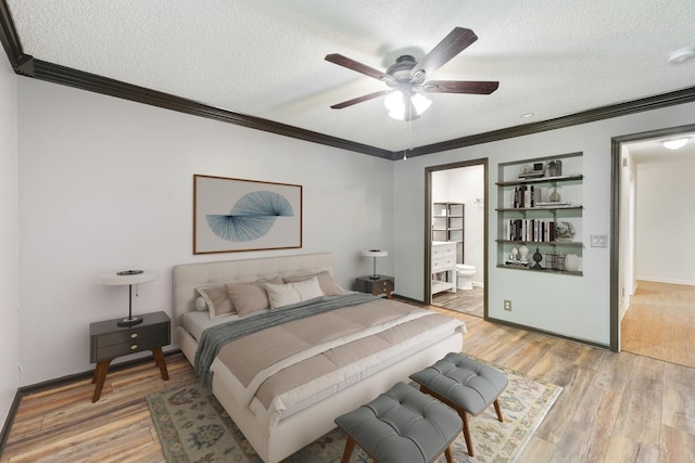 445 Belinda Pkwy, Mount Juliet, TN 37122 - bedroom with crown molding, a textured ceiling, light wood finished floors, connected bathroom, and baseboards