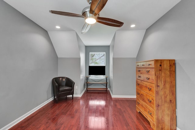 1838 Oreilly Cir, Spring Hill, TN 37174 - sitting room featuring ceiling fan, hardwood / wood-style floors, baseboards, vaulted ceiling, and recessed lighting
