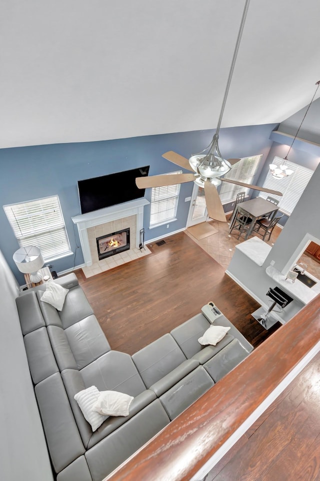 1838 Oreilly Cir, Spring Hill, TN 37174 - living room with wood finished floors, a fireplace, and baseboards