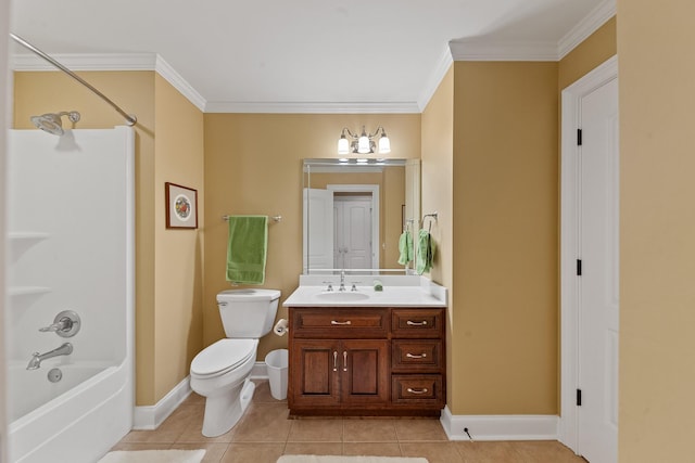 15687 Columbia Hwy, Lynnville, TN 38472 - bathroom with vanity, tile patterned flooring, toilet, crown molding, and  shower combination