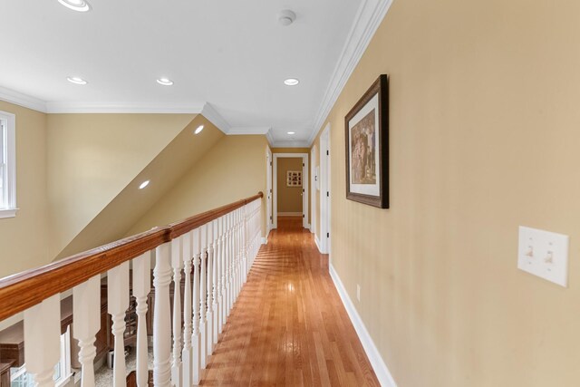 15687 Columbia Hwy, Lynnville, TN 38472 - hall with recessed lighting, ornamental molding, light wood-type flooring, and baseboards