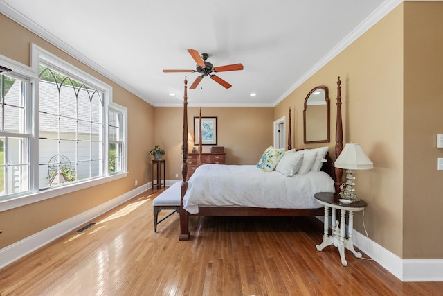 15687 Columbia Hwy, Lynnville, TN 38472 - bedroom with baseboards, light wood-style floors, recessed lighting, crown molding, and ceiling fan