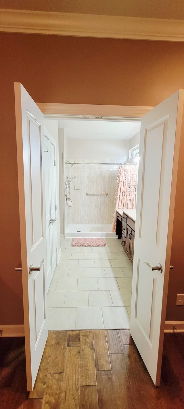 222 Pumphill Rd, Dickson, TN 37055 - hallway with baseboards, ornamental molding, and wood finished floors
