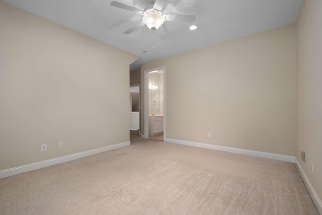 3037 Flagstone Dr, Franklin, TN 37069 - empty room featuring light colored carpet, a ceiling fan, baseboards, and recessed lighting