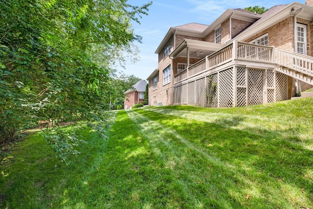 3037 Flagstone Dr, Franklin, TN 37069 - view of grassy yard with ceiling fan, stairs, and a wooden deck