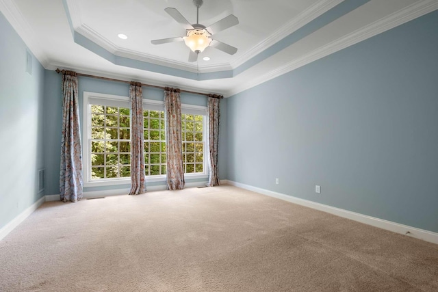 3037 Flagstone Dr, Franklin, TN 37069 - carpeted spare room featuring ornamental molding, ceiling fan, a raised ceiling, baseboards, and recessed lighting