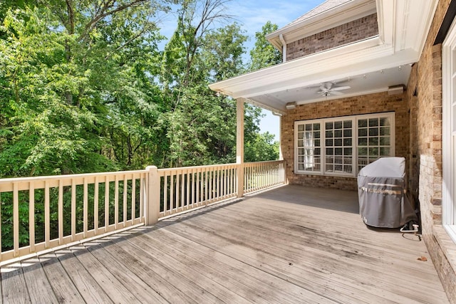 3037 Flagstone Dr, Franklin, TN 37069 - wooden deck with ceiling fan and grilling area