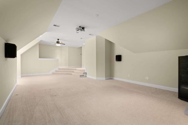 3037 Flagstone Dr, Franklin, TN 37069 - bonus room with light carpet, ceiling fan, vaulted ceiling, and baseboards