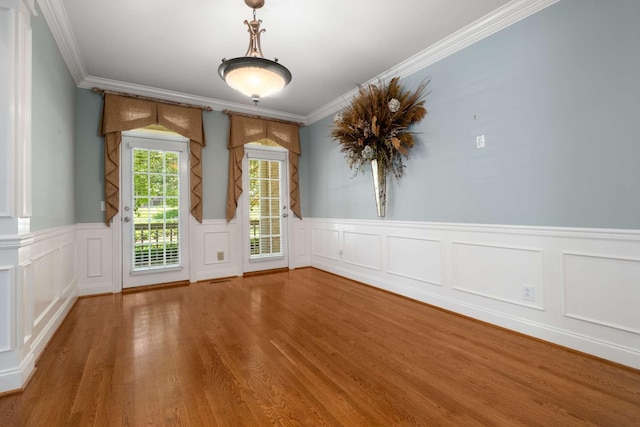 3037 Flagstone Dr, Franklin, TN 37069 - unfurnished room with ornamental molding, wainscoting, wood finished floors, and a decorative wall