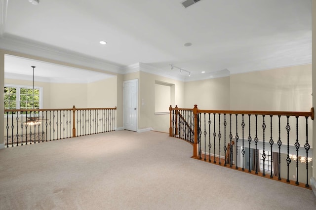 3037 Flagstone Dr, Franklin, TN 37069 - empty room with ornamental molding, carpet, baseboards, and track lighting