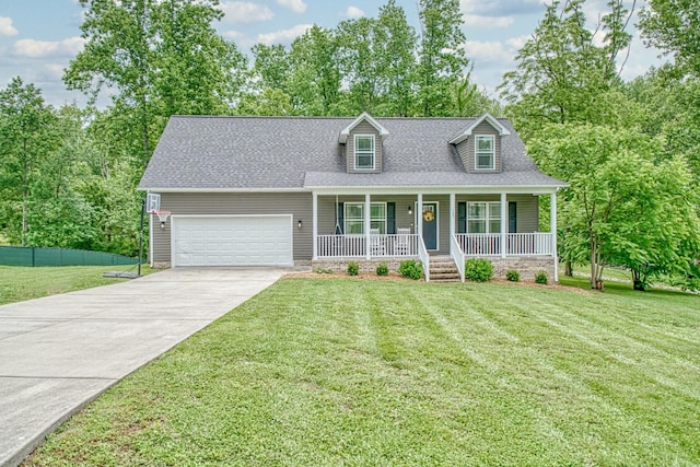 143 Rachelle Pl, Baxter, TN 38544 - cape cod home with a porch, concrete driveway, a garage, and a shingled roof