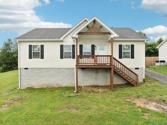 125 Vivian Ln, Carthage, TN 37030 - view of front of home with crawl space, stairway, a shingled roof, and a wooden deck