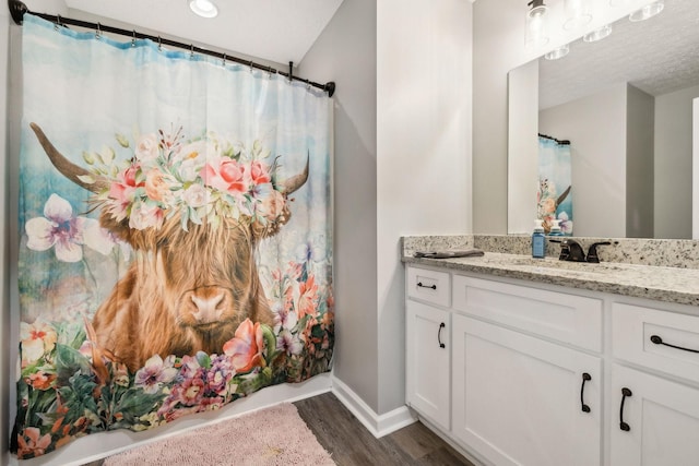 125 Vivian Ln, Carthage, TN 37030 - full bath with vanity, wood finished floors, baseboards, and a shower with curtain