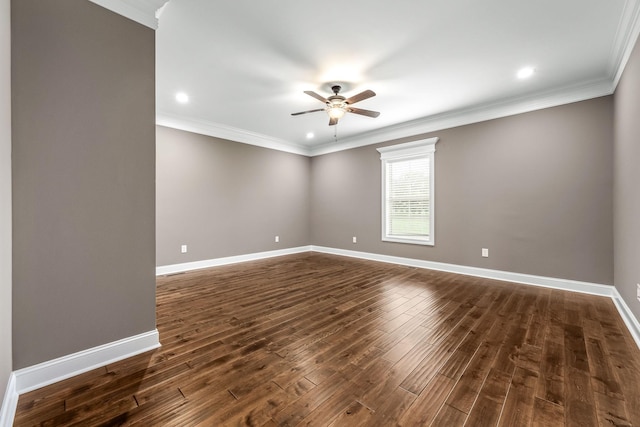 103 Rosehaven Ct, Tullahoma, TN 37388 - unfurnished room with ceiling fan, dark wood finished floors, ornamental molding, baseboards, and recessed lighting