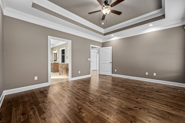 103 Rosehaven Ct, Tullahoma, TN 37388 - unfurnished room featuring a raised ceiling, ceiling fan, ornamental molding, hardwood / wood-style floors, and baseboards