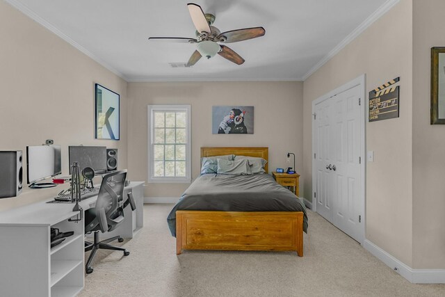 1422 Primrose Ln, Franklin, TN 37064 - bedroom with crown molding, an office area, baseboards, and ceiling fan