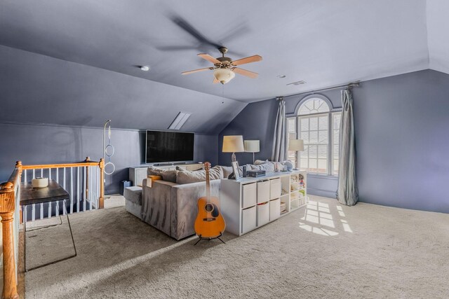 1422 Primrose Ln, Franklin, TN 37064 - living room with vaulted ceiling, a ceiling fan, and carpet floors
