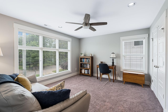 835B Dewees Ave, Nashville, TN 37204 - carpeted living area with ceiling fan, recessed lighting, and baseboards