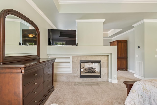 9166 Sydney Ln, Brentwood, TN 37027 - bedroom with carpet floors, crown molding, a fireplace, and baseboards