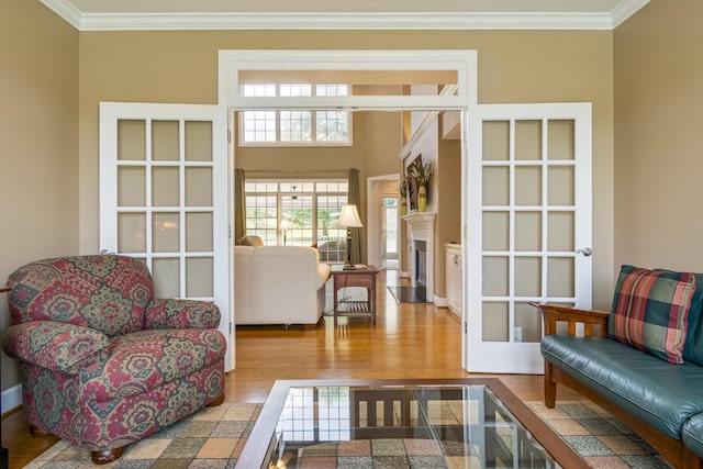 9166 Sydney Ln, Brentwood, TN 37027 - sitting room with ornamental molding, wood finished floors, and a fireplace