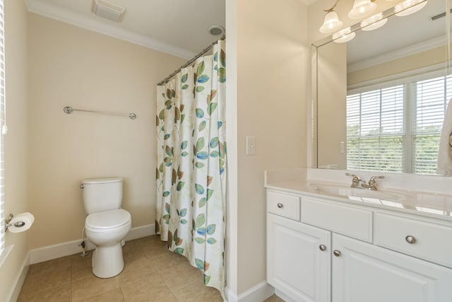 9166 Sydney Ln, Brentwood, TN 37027 - full bath with ornamental molding, toilet, vanity, tile patterned floors, and baseboards