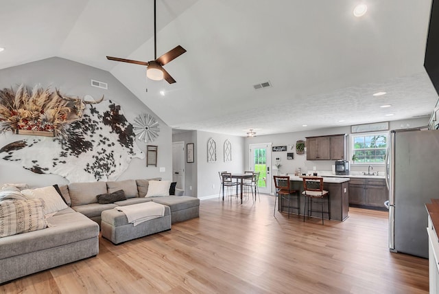 241 Holly Grove Rd, Lewisburg, TN 37091 - living area with ceiling fan, light wood-style flooring, lofted ceiling, and recessed lighting