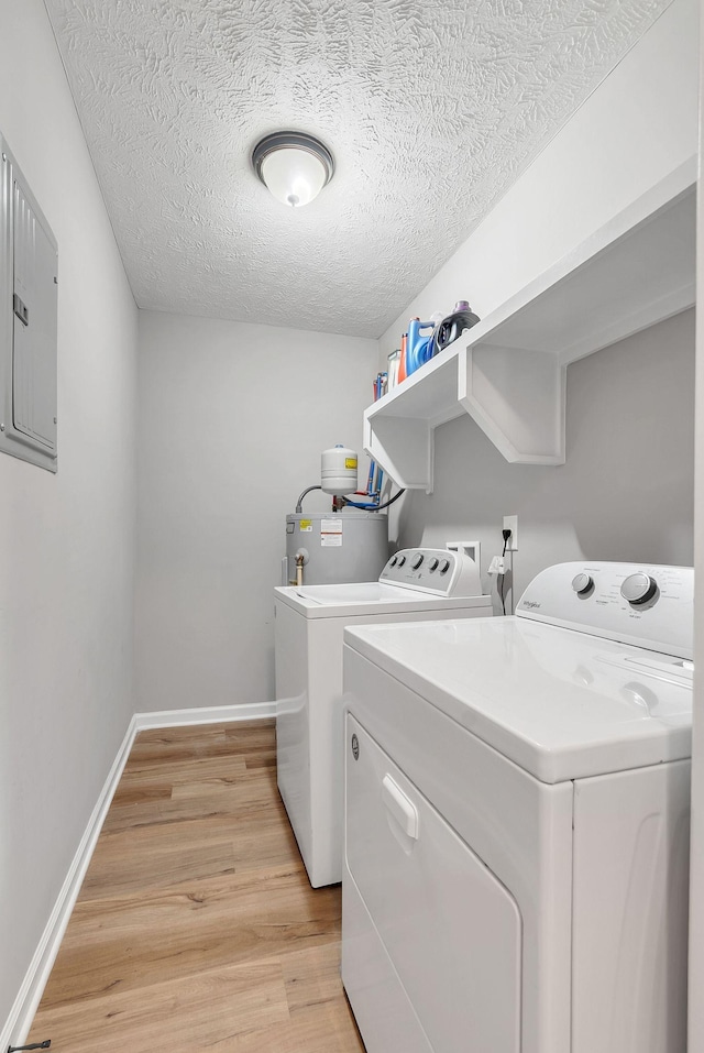 241 Holly Grove Rd, Lewisburg, TN 37091 - laundry room with independent washer and dryer, light wood-style floors, electric panel, a textured ceiling, and baseboards