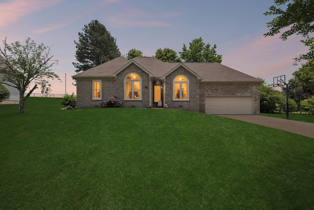 2754 Douglas Ln, Thompsons Station, TN 37179 - ranch-style home with brick siding, a yard, concrete driveway, and a shingled roof