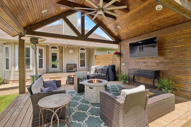 2754 Douglas Ln, Thompsons Station, TN 37179 - view of patio / terrace with an outdoor fire pit, a ceiling fan, a gazebo, area for grilling, and a deck